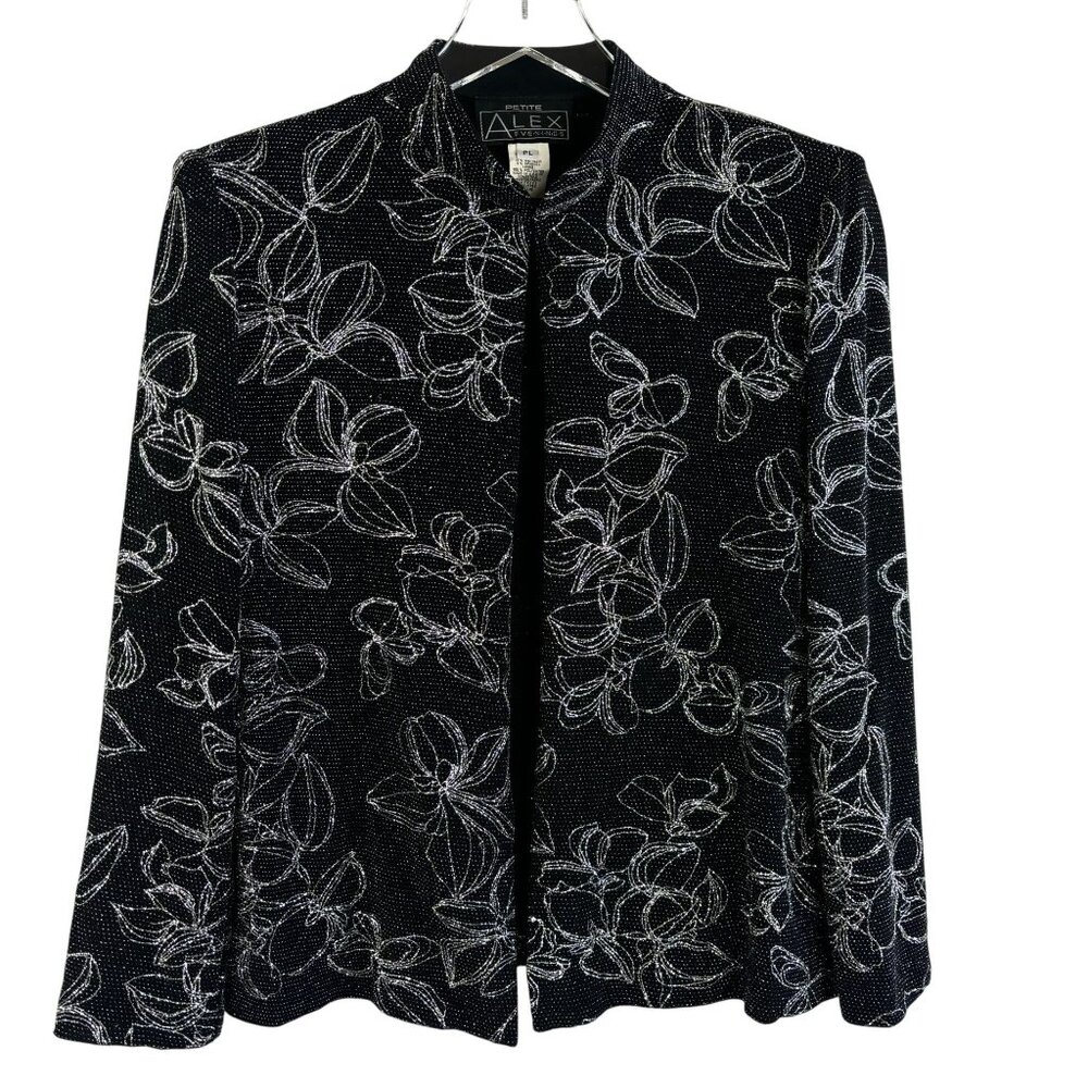 vintage womens Alex jacket PL L metalic silver black floral New years Party rave